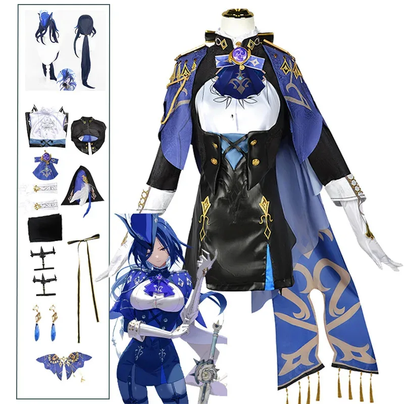 

2026 New Clorinde Impact Dress Wig Hat Fontaine Uniform Cloak Earrings Halloween Costume for Women Cosplay ★☆❤★☆