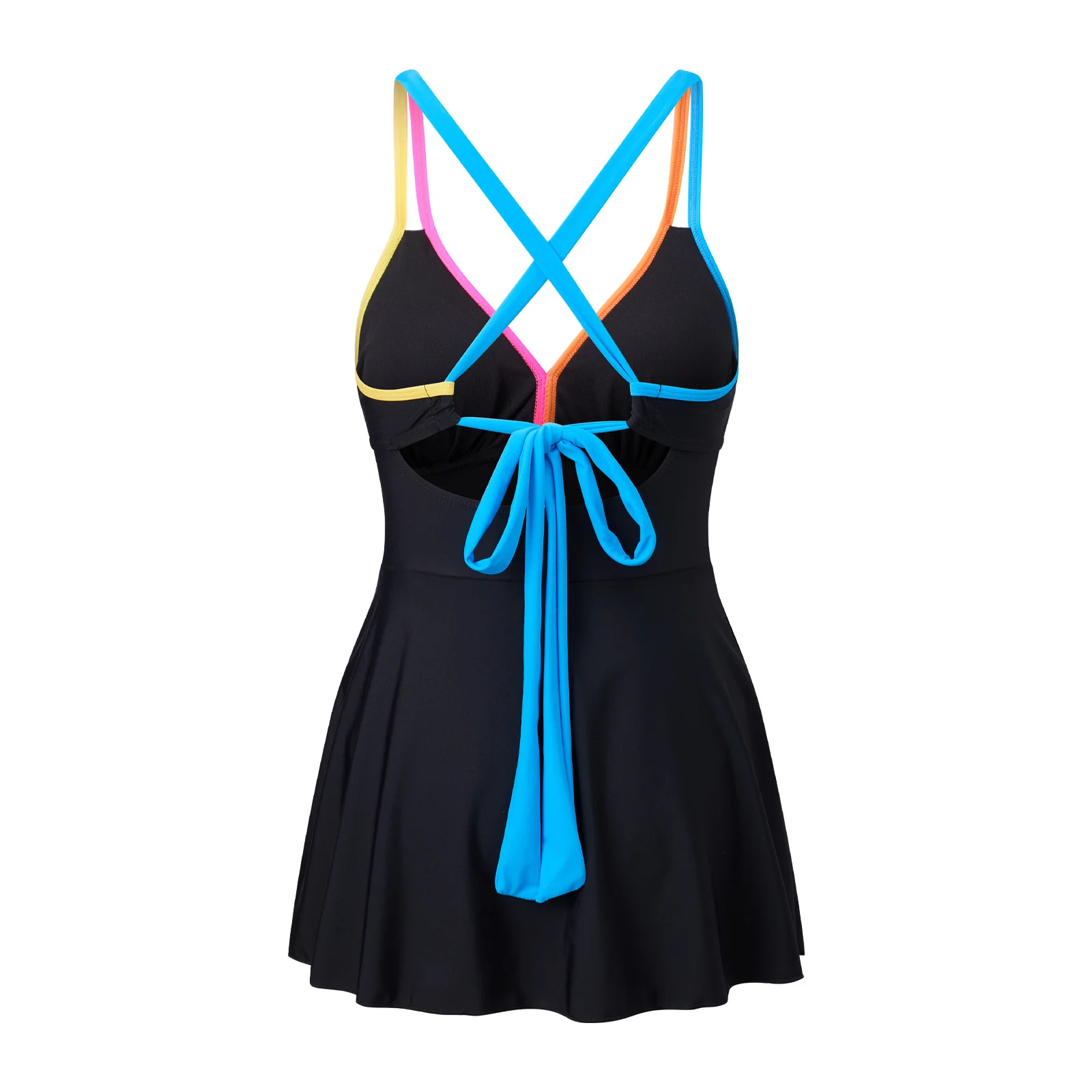 

Женское платье для плавания, летнее пляжное платье без рукавов с V-образным вырезом контрастного цвета и завязками, купальник