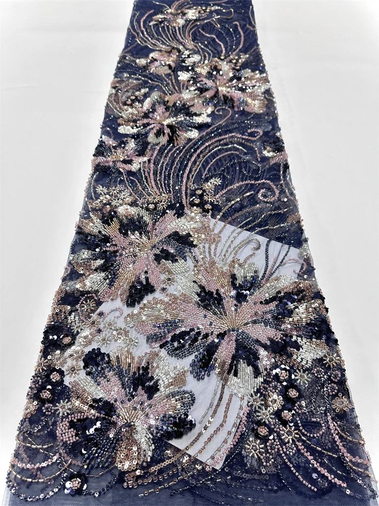 Luksusowa afrykańska koronka z koralikami, wysokiej jakości haftowana cekinami afrykańska francuska koronka do szycia sukienek.