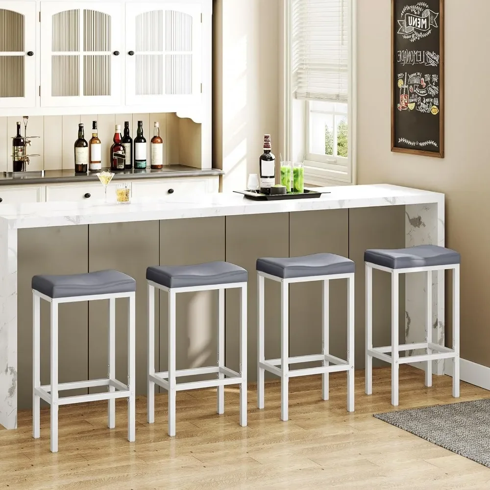 Bar Stools, Set of 2 Bar Chairs, Counter Height Stools, Saddle Stools with Curved Surface, Kitchen Stools, 24.8 Inches