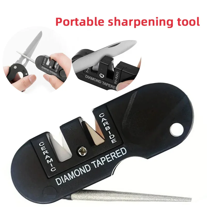 4-in-1 Mini Tragbarer Messerschärfer Wolfram-Keramik-Hartmetall-Schleifstein Multifunktionales Outdoor-Camping-Werkzeug