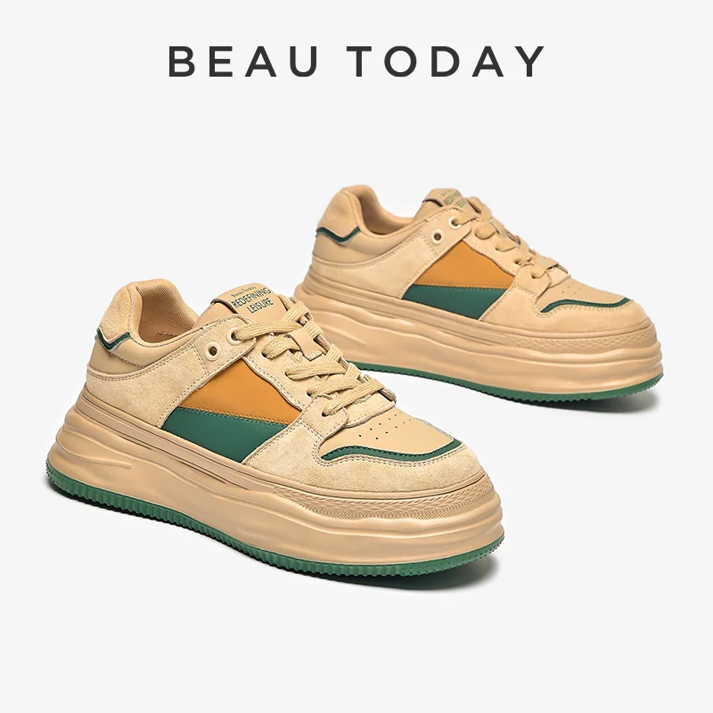 BEAUTODAY Casual Sneakers Women Suede Leather Mixed Colors Patchwork Round Toe Trainers Spring Ladies Shoes Handmade 29709