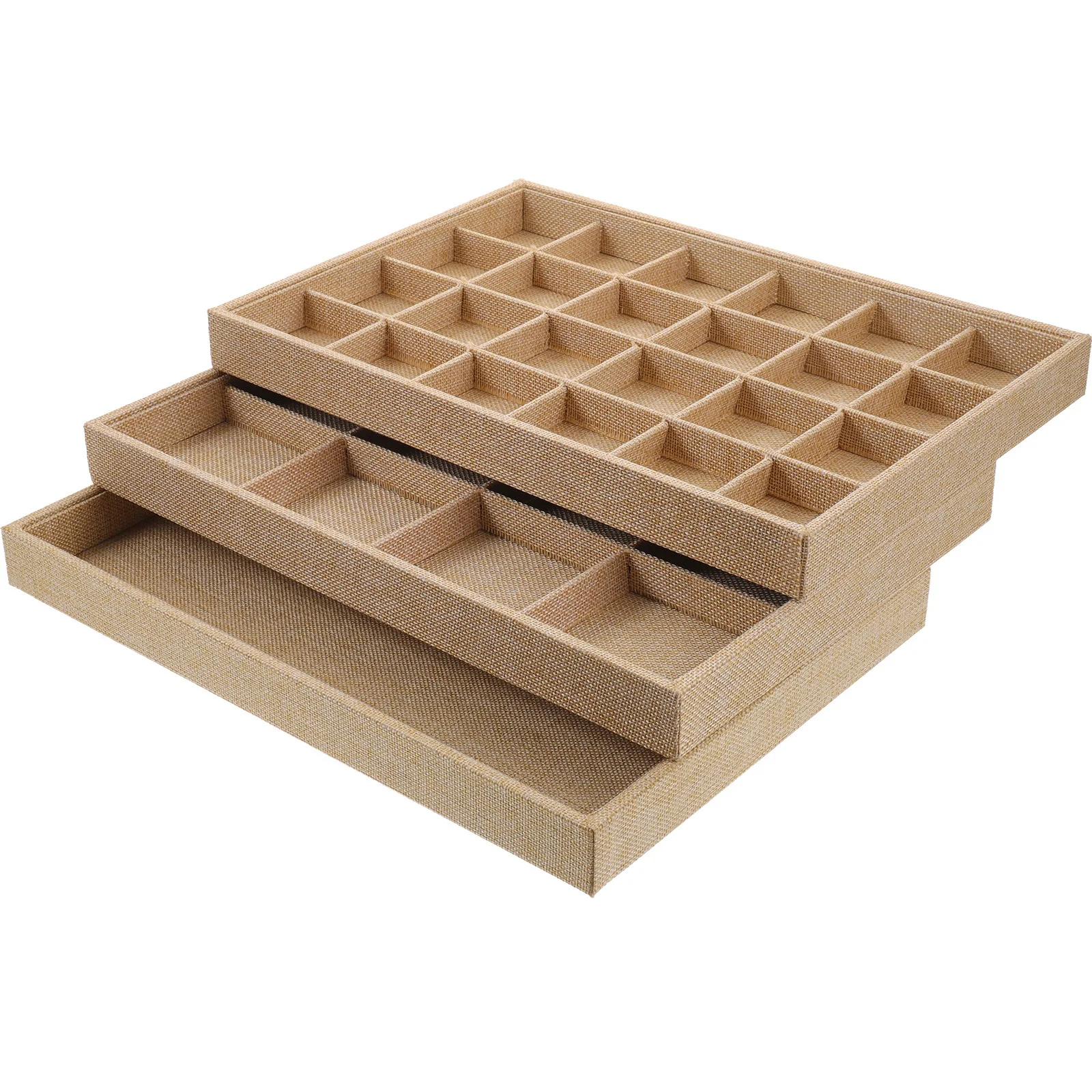 

3pcs Stackable Jewelry Storage Box Organizer Necklaces Bracelets Earrings Large Capacity Linen Wear-Resistant Tidy Bedroom