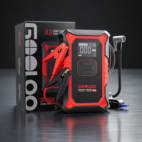 GOOLOO A3 Jump Starter with Air Compressor, 3000A Portable Car Battery Booster (9.0 Gas/6.5L Diesel) with 150PSI Auto-Shutoff Ti