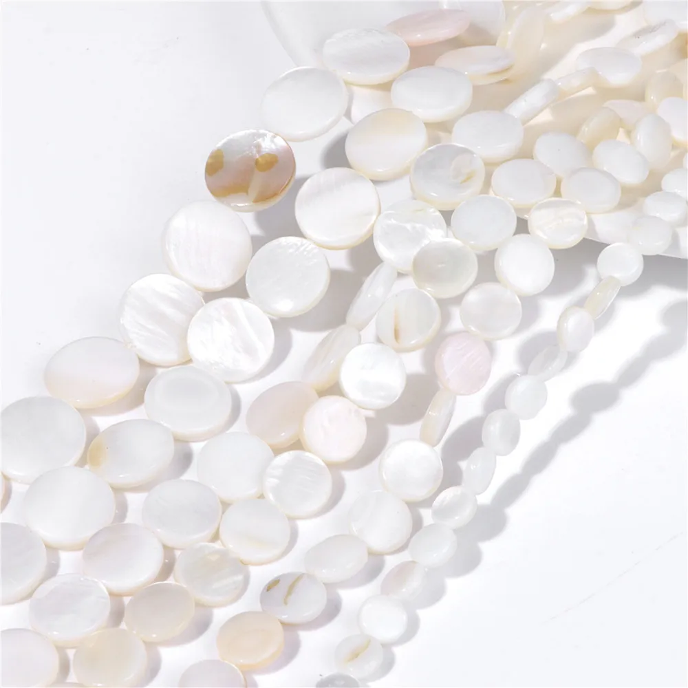 Natural White Freshwater Shell Beads Round Flat Shell Bead Mother Of Pearl Loose Beads for Jewelry Making DIY Bracelet Necklaces