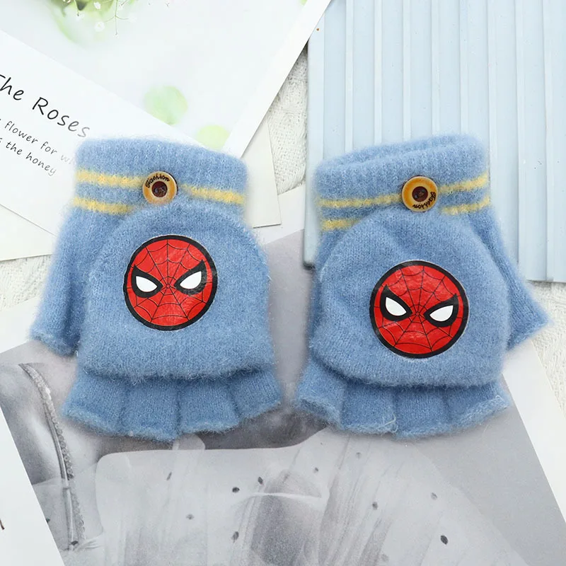 MINISO Marvel Spider-Man gloves autumn and winter flap warm five-finger boys half-finger female baby writing homework gloves