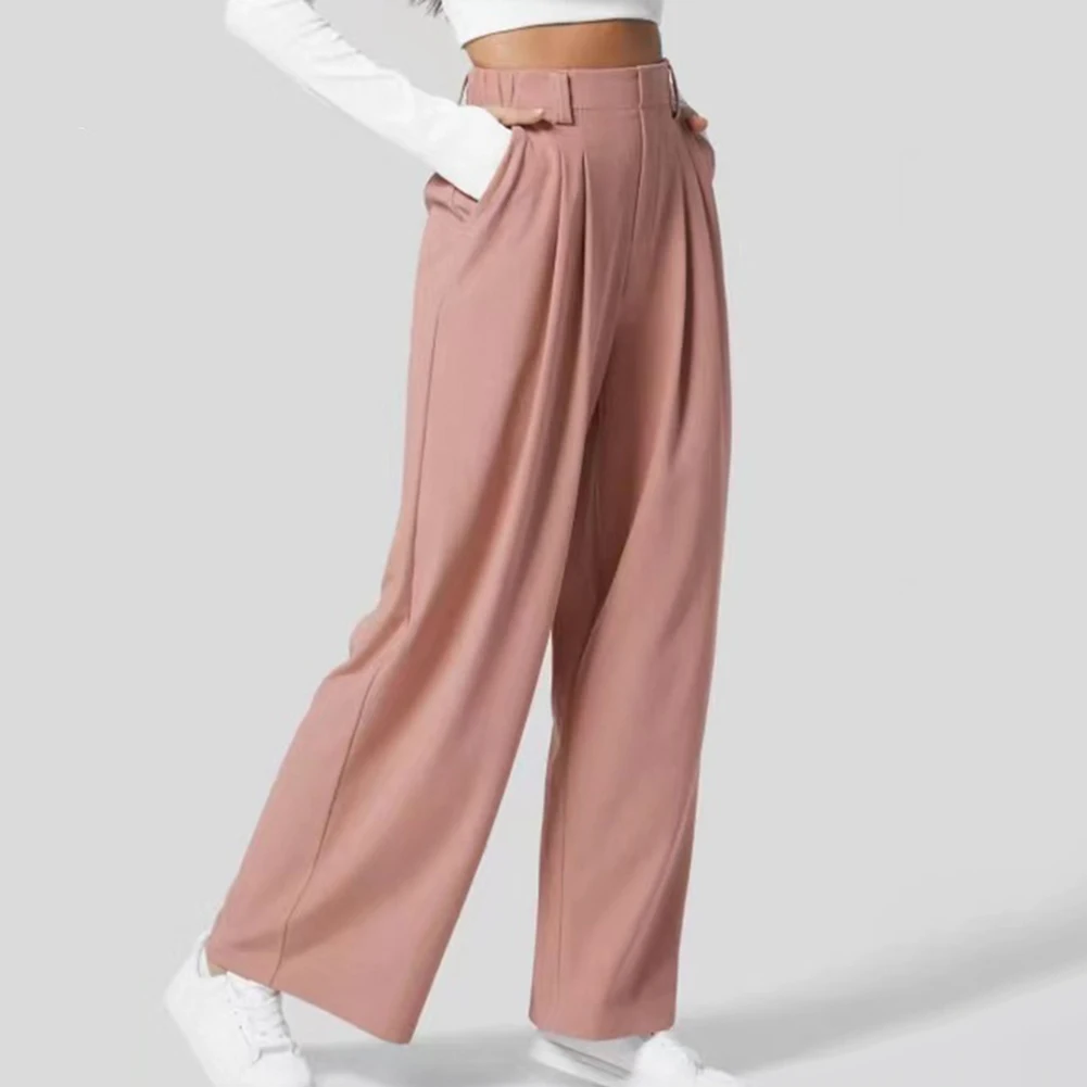 Wide Leg Pants Elegant Loose Office Women Pants Fashion High Waist Straight Trousers Casual Chic-Spliced Full Length Lady Pants