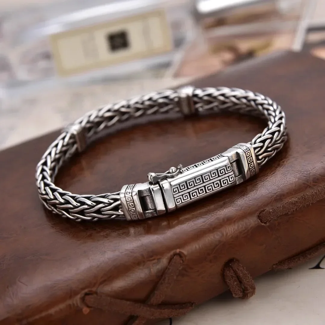 New Personalized Handwoven Emblem Silver Color Bracelet Trendy Men\'s Wear Transport Fashion Jewelry
