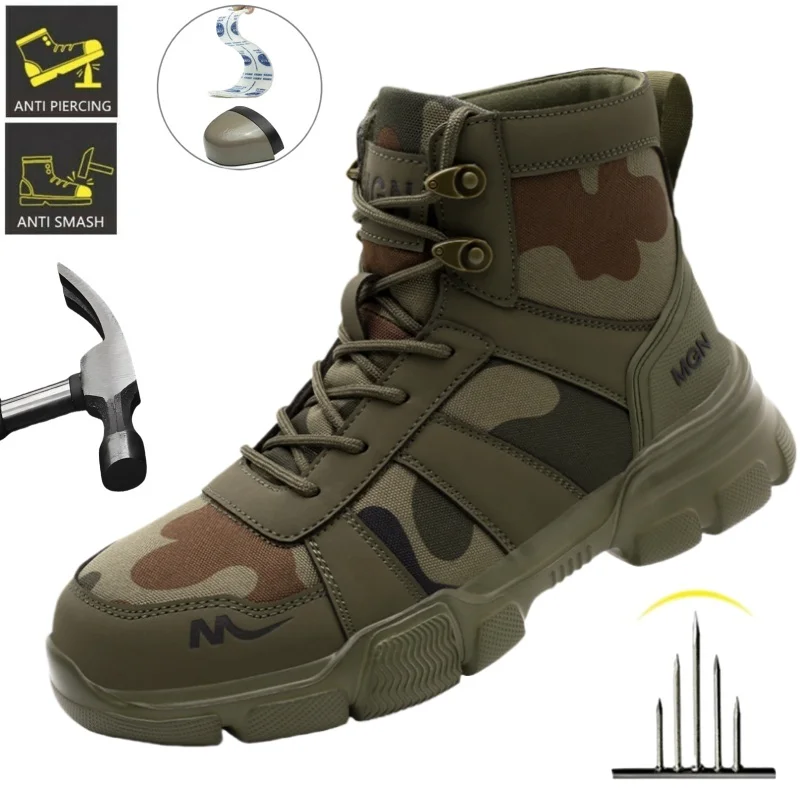 Work Boots Indestructible Safety Shoes Men Steel Toe Shoes Puncture-Proof Sneakers Women Non Slip Work Shoes Male Tactical Boots