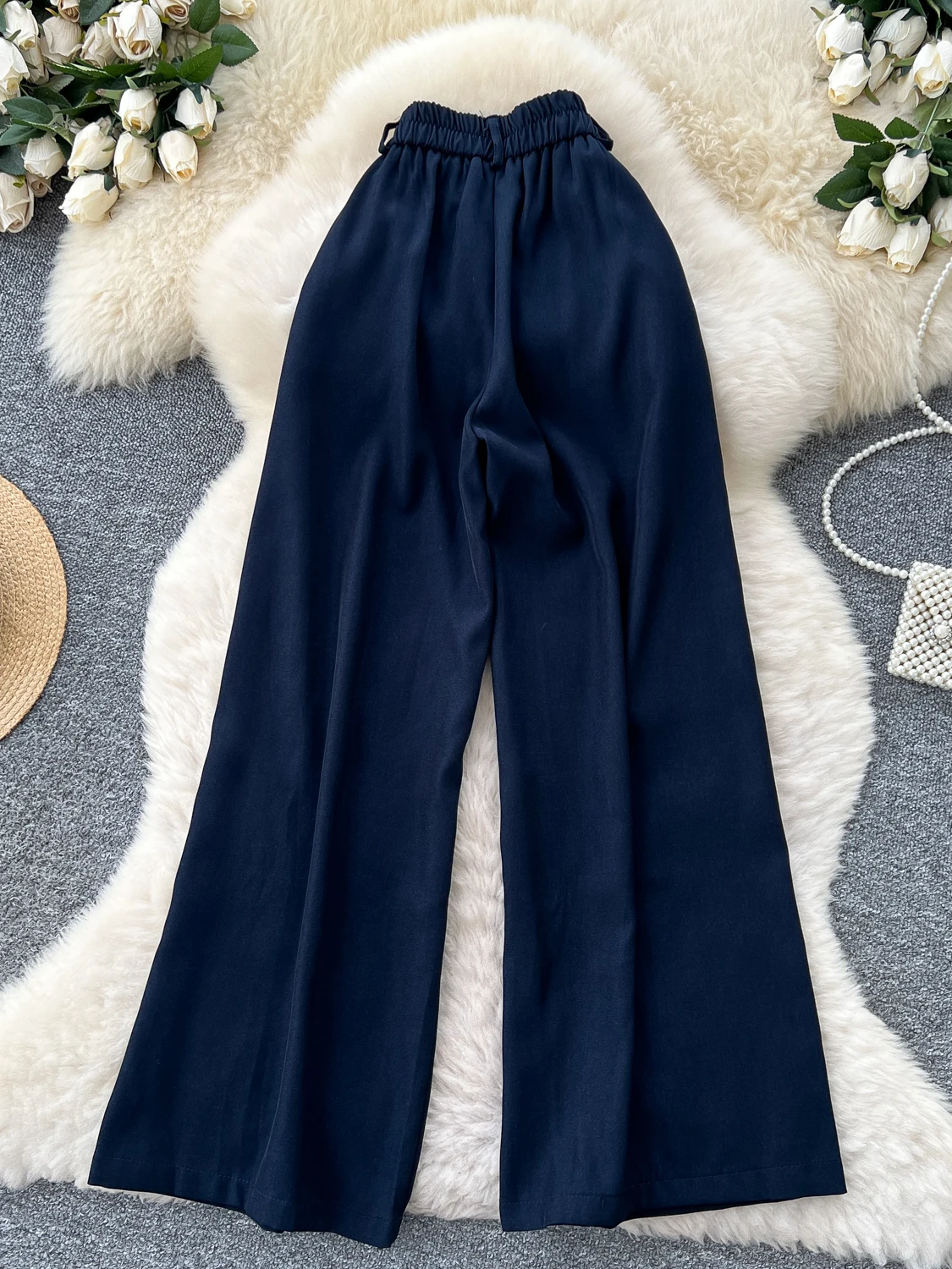 ハイウエストワイドレッグパンツ レディース ルーズ パッチワーク チェック柄 カジュアルスーツパンツ レトロ スタイル ハイウエスト ポリエステル繊維 レディースパンツ...