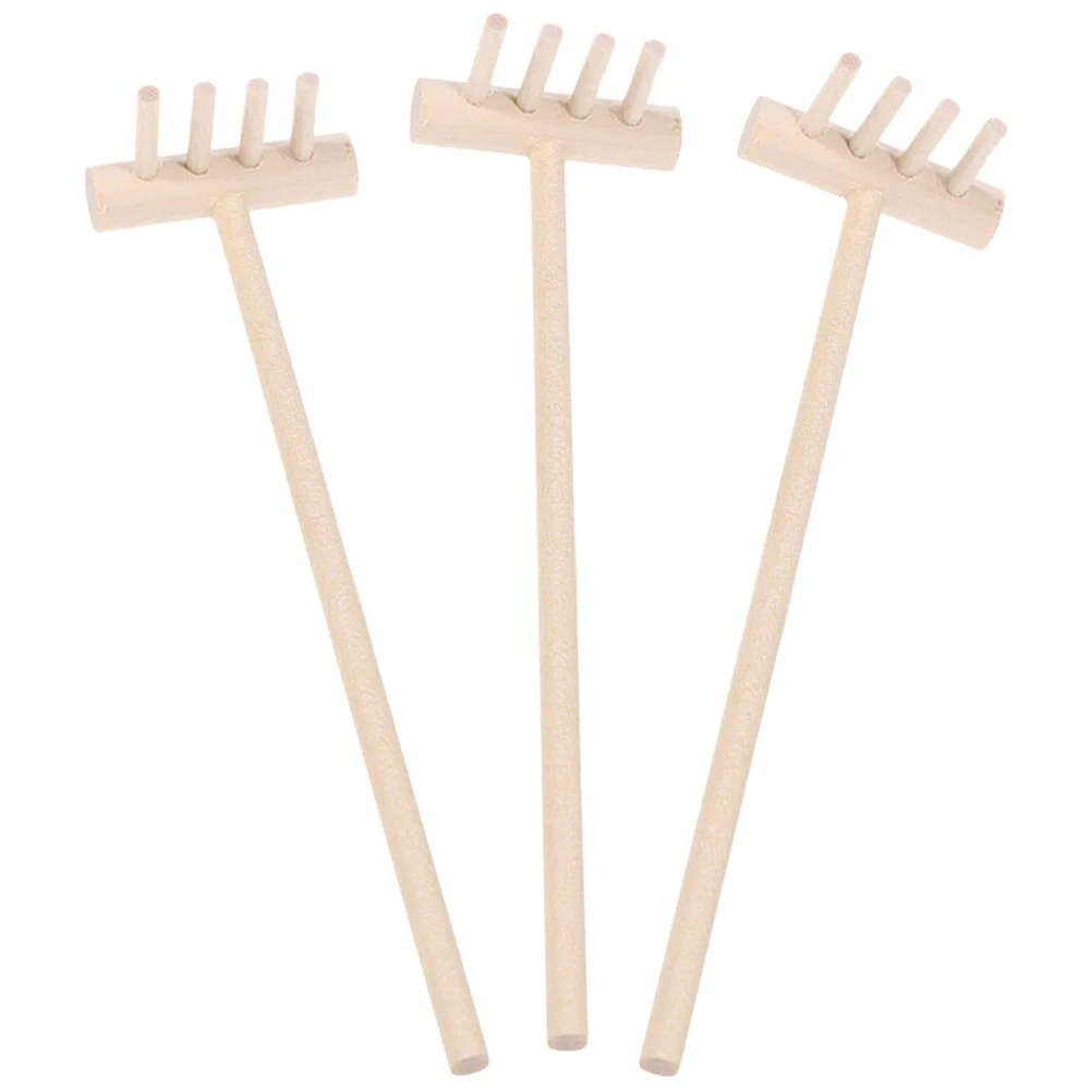 3 Pcs Japanese Style Bamboo Rake and Sand Ornament Decor Table Garden Tools Mini Decorate Zen For Sandbox