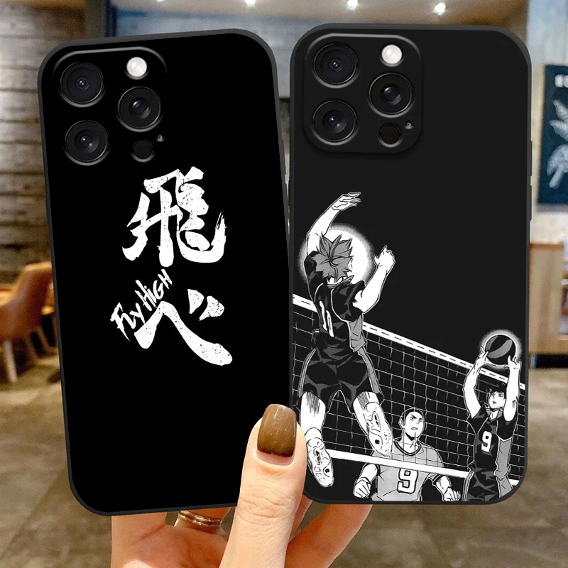 

H-Haikyuu Volleyball Anime For iPhone 15 14 13 12 11 XS XR X 8 7 SE Pro Max Plus Mini Black Back Phone Case