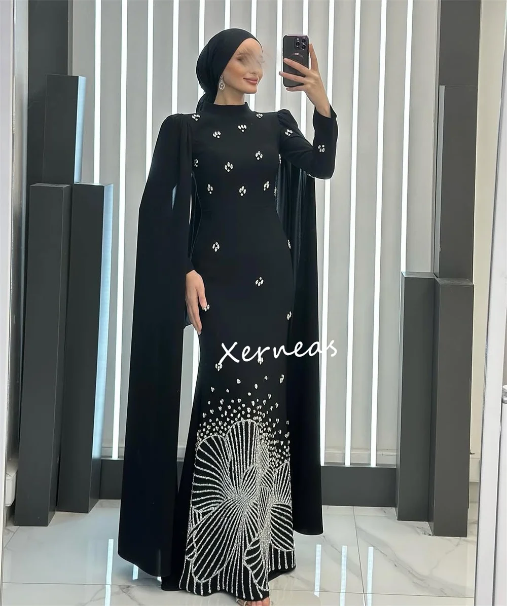 Personalizado jérsei strass padrão gola alta sereia midi vestidos sob medida ocasião clássico lindo vestido de festa à noite