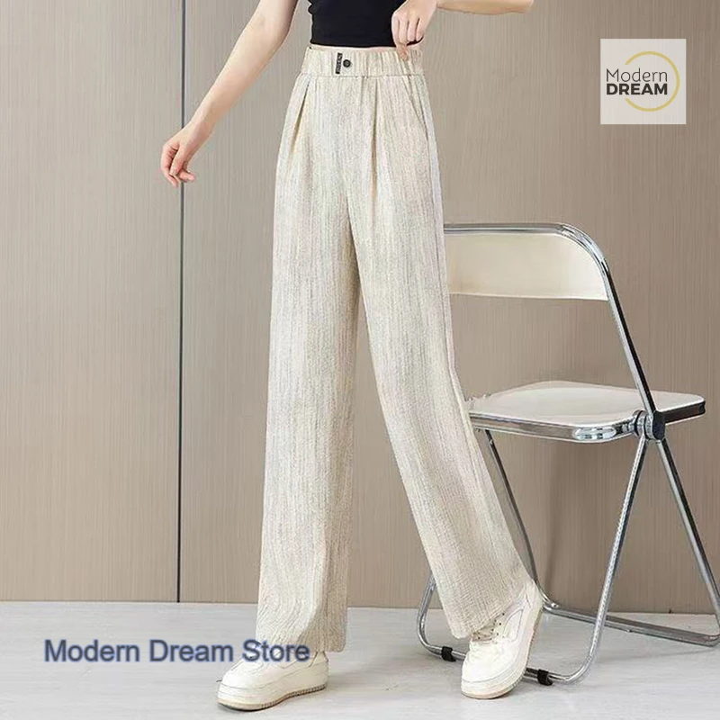 Thin and narrow version of ice silk wide-leg pants women's summer new high waist casual nine-point straight loose casual pants
