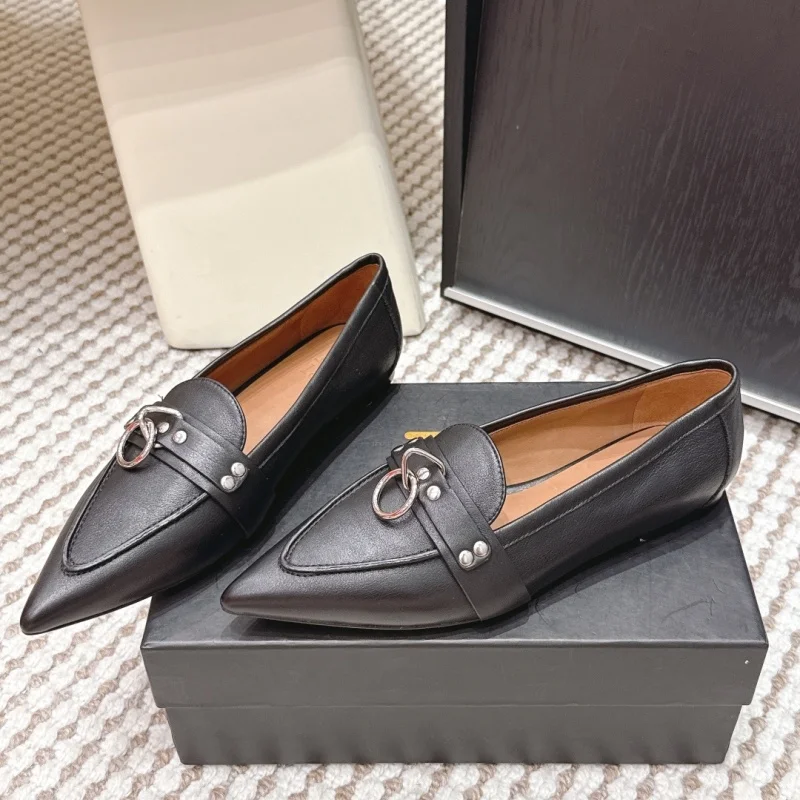 

Ladies' spring and summer fashion show niche genuine leather outsole cowhide pointed flat sole single shoe