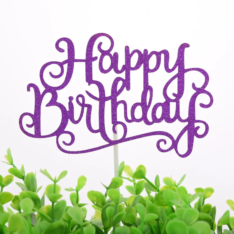 Happy Birthday Cake Topper Glittler Gold Silver Purple Fushia Cake Flags Birthday Party Cake Baking Decor Babyshower Cake Flags