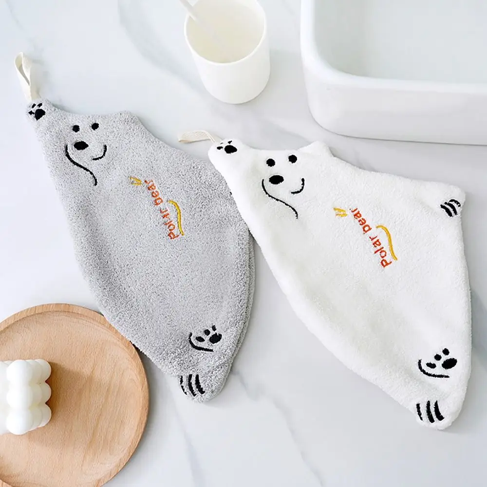 1Pcs Durable Cute Cartoon Shaped Hand Wipe Quick Dry Polar Bear Hanging Towel Hangable Wipe Handkerchief Coral Velvet Towel