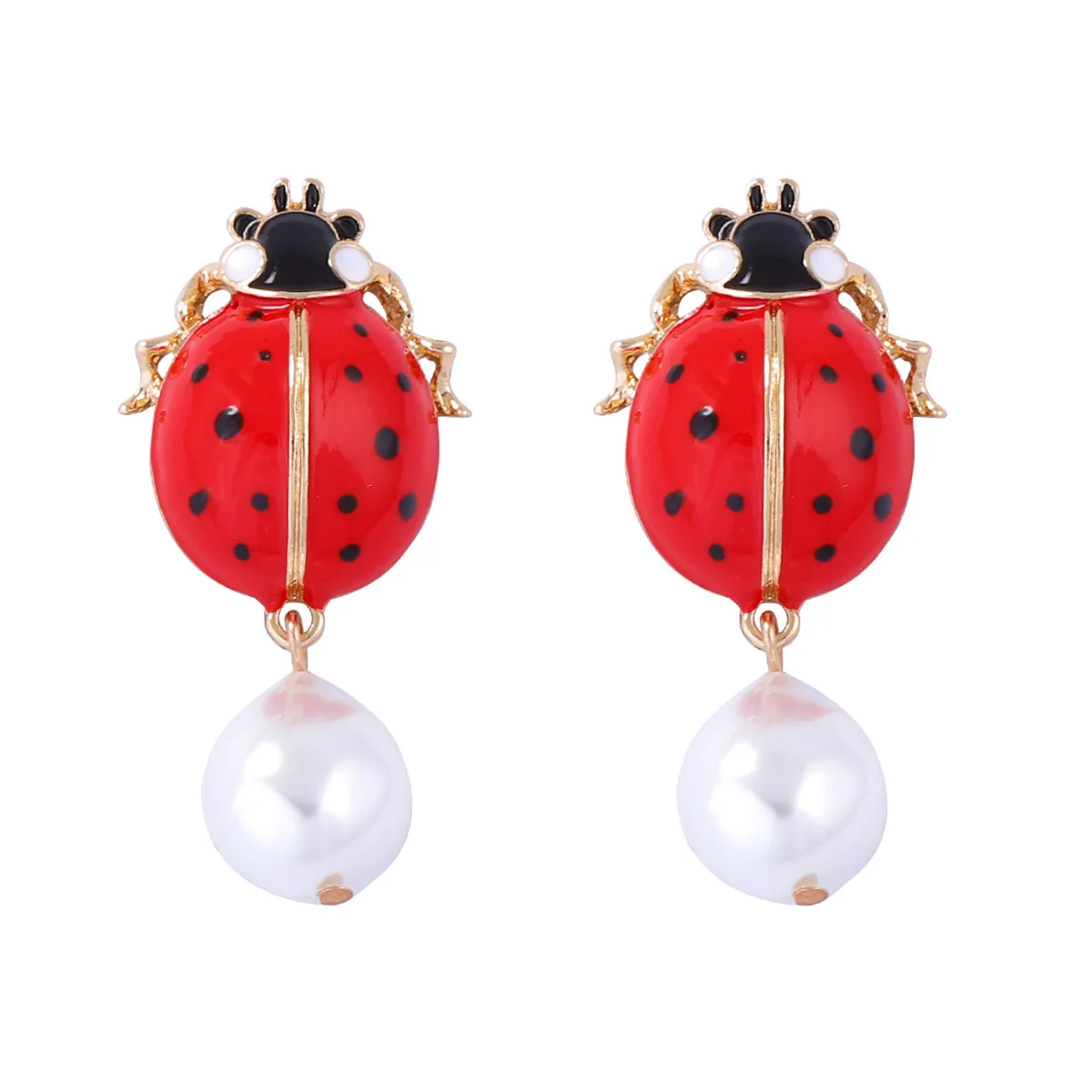 

ZAA New Design Enamel Ladybird Faux Pearl Drop Earrings Trend Women Insect Jewelry Personality Holiday Party Accessories Gifts