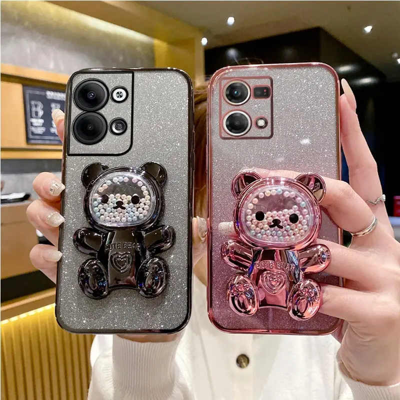 Reno7 Cute Bear Holder Case on For Oppo Reno10 9 proplus 9 pro Reno8 T 4g Reno 7 4g 5g 6 Pro Stand Cover Reno8T 7SE 6z 5K 4se