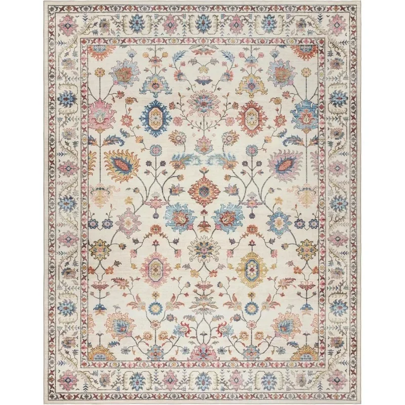 

Нескользящий большой коврик в стиле бохо 8x10, кремовый/мульти - сверхпрочный богемный декор для гостиной, спальни и подкладки в общежитии