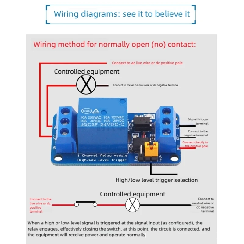 B95C High Low Level Triggering Relays Board 10A Load Capacity 5mA Current 3.3V 24V Support