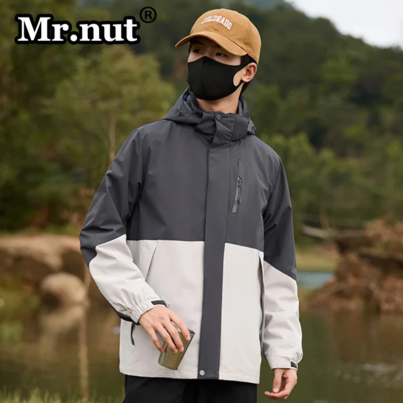 Mr.nut Outdoor Jackets Windproof Waterproof 2-piece Fleece Jacket Autumn Winter Climbing Suit Loose Camping Hooded Unisex Tops