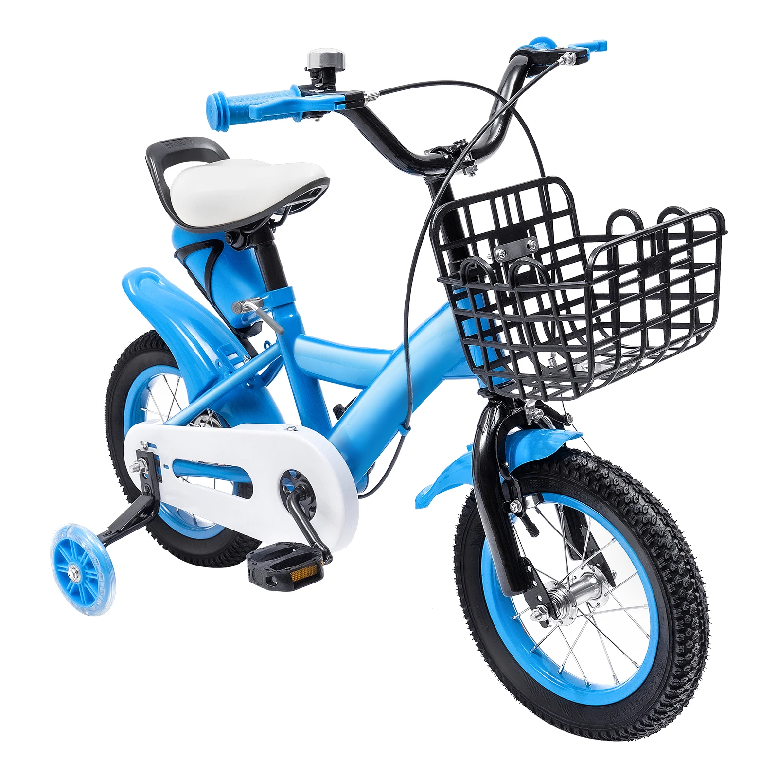 12 Inch Blue Children Bicycle Kids Bicycle Modern and Simple Bike with 80kg Bearing Capacity and Basket for Boys and Girls