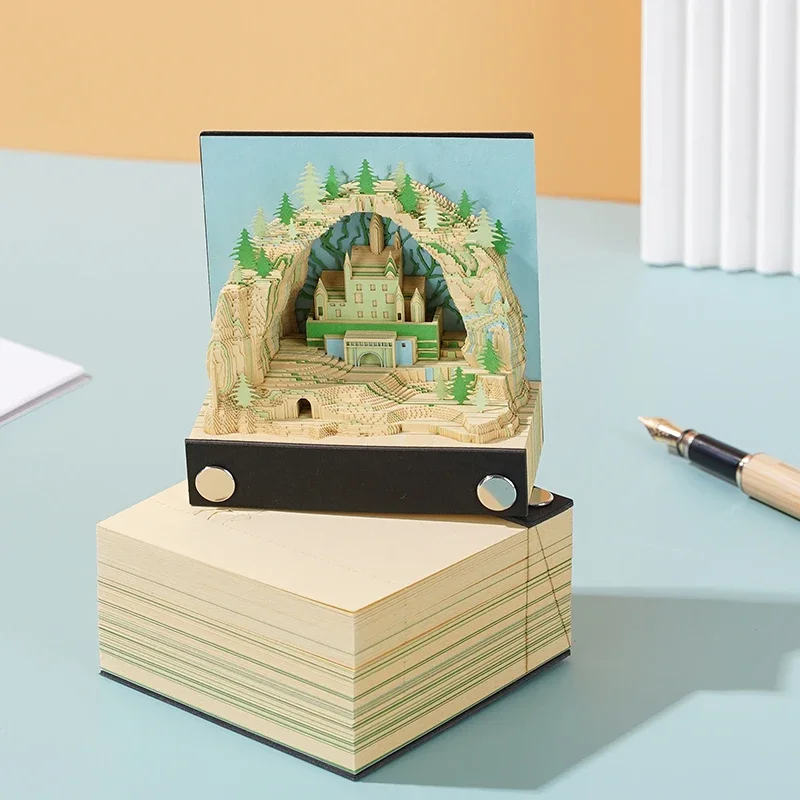 

3D Calendar 2024 Notepad Castle Stickers 3D Art Notes Creative Paper Sculpture Office Accessories Original Gift