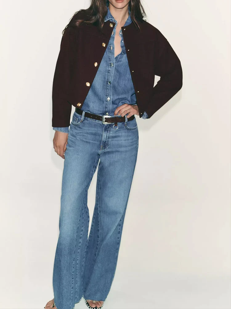 

Осенняя новая модная тенденция в европейском и американском стиле, повседневная простая женская универсальная мягкая куртка с золотыми пуговицами для поездок на работу