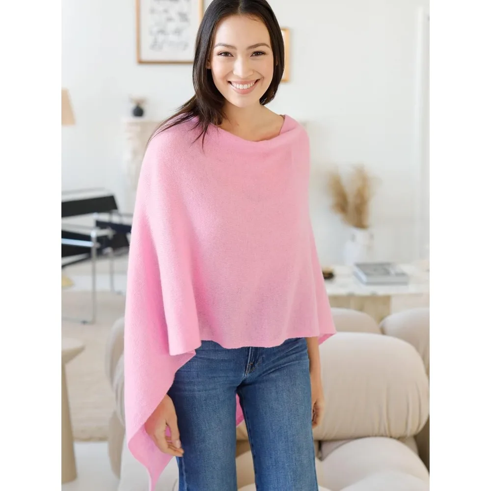 100% 캐시미어 랩 드레스 토퍼 판초 - 여성용 고급스러운 드레이프 캐시미어 커버업