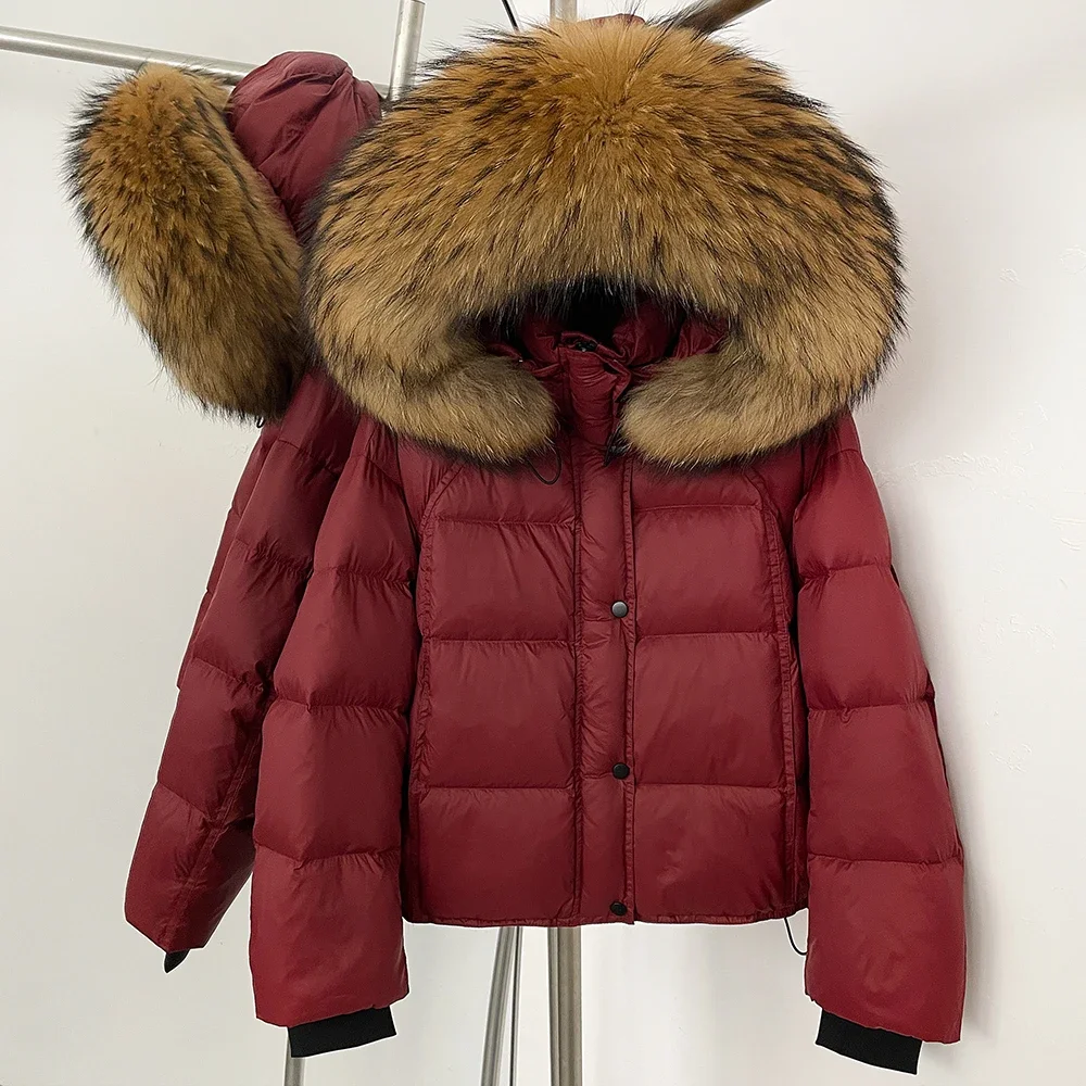 OFTBUY Fluffy Jacket Female Hooded White Duck Down Coat 2025 New Autumn Winter Top Clothing Women Tnick WarmReal Fox Fur Caot