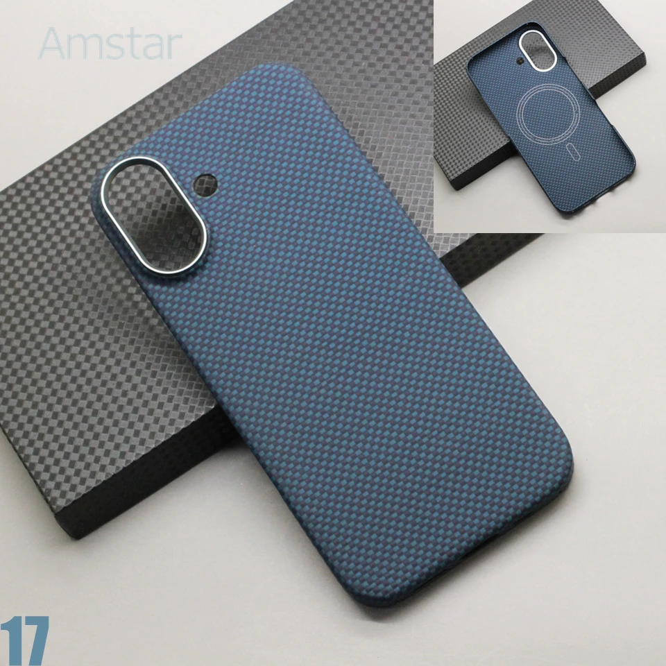 Blue Woven Pattern Carbon Fiber Magnetic Case for iPhone 17 Pro Max / 17 Pro / 17 Air / 17 Kevlar Aramid Fiber Magsafe Cover - náhled 6
