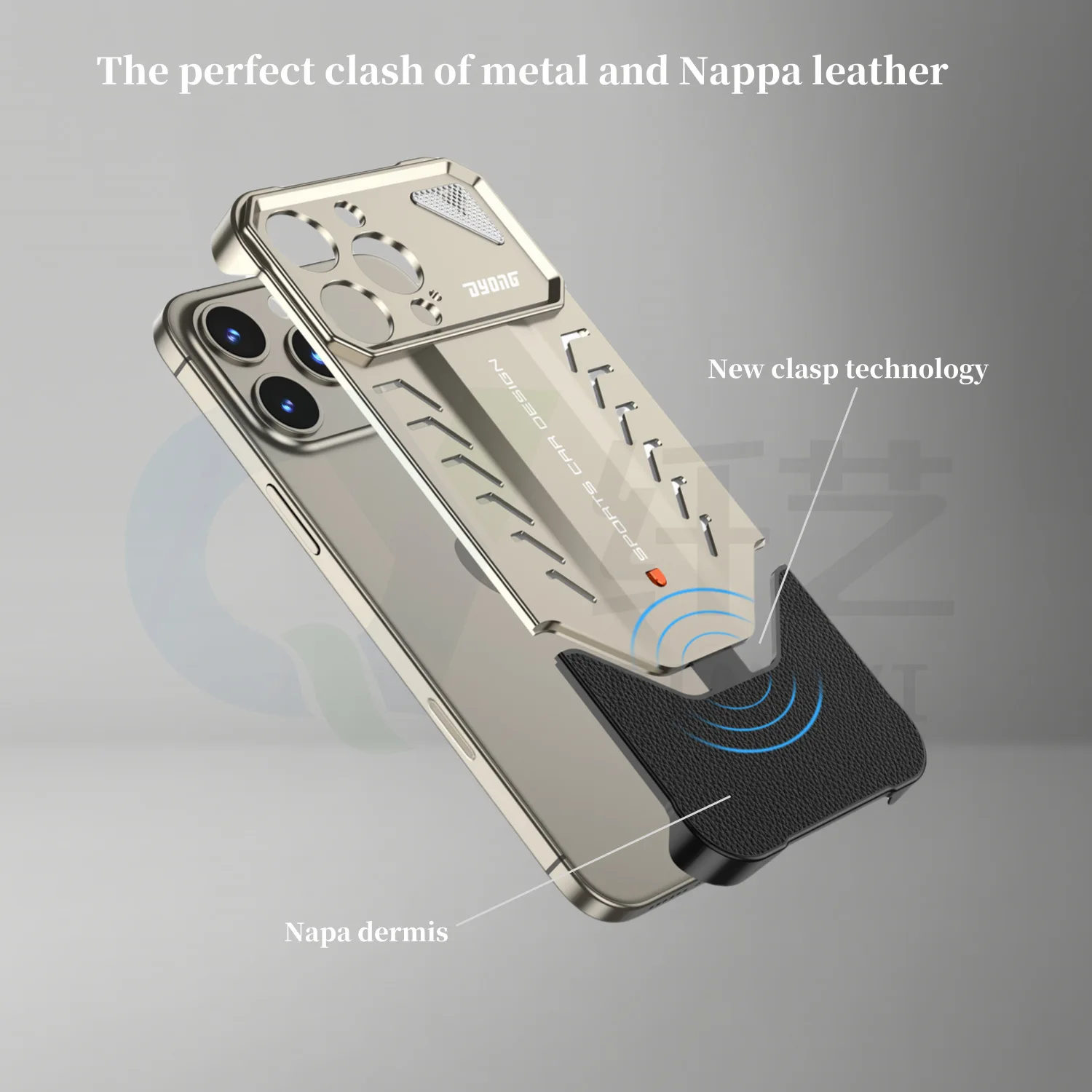 Aluminum Alloy + Nappa Leather Phone Case For iPhone 16 15Pro 14 13 12Pro Max Frameless Metal Supercar Elements Protective Case