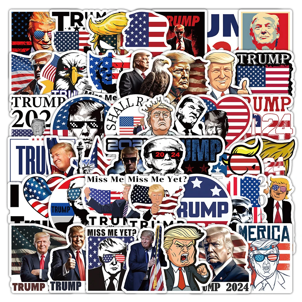 

10/30/50/100pcs Cartoon Trump 2024 Stickers Waterproof DIY Phone Case Notebook Car Luggage Funny PVC Graffiti Decals Decoration