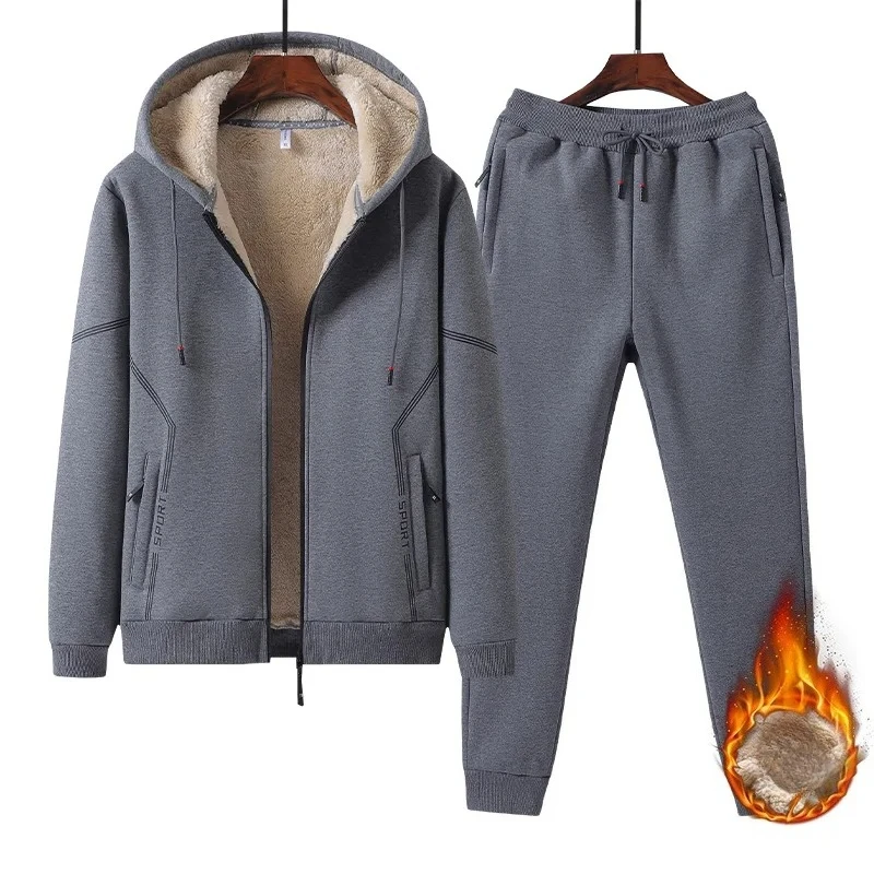 2025 Winter Trainingspak Mannen Casual Set Streetwear Joggers Capuchon Jassen + Fleece Broek Pak 2 Delige Sets Mannen Sportpakken outfits