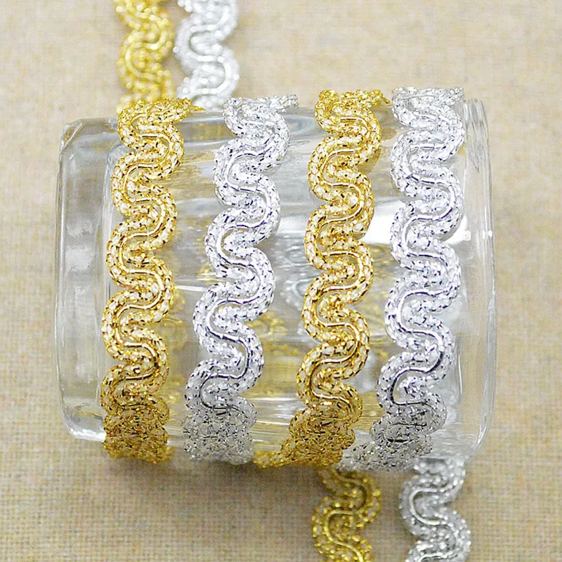 5m/16.4ft each pack Clothing Accessories Curve Gold silver lace trims Flower Fabric Dress HandMade sewing DIY crafts decoration