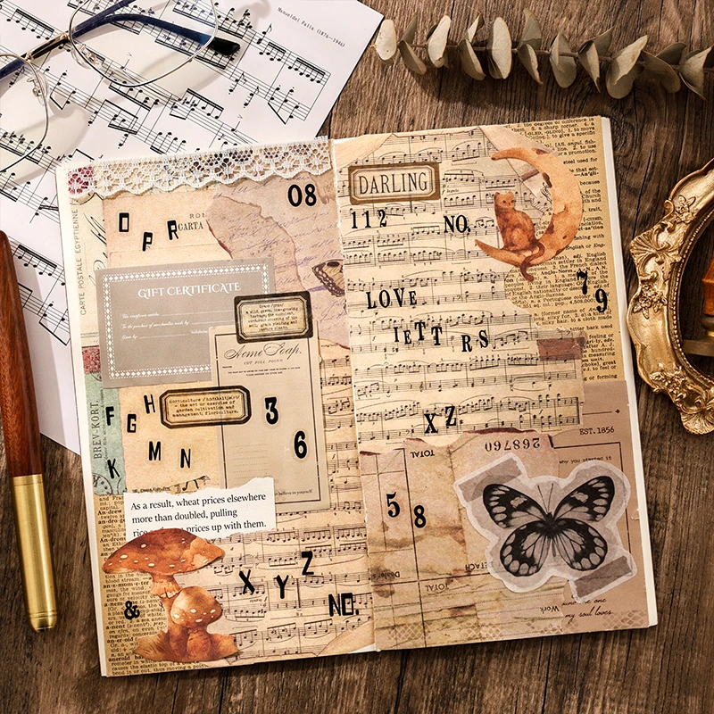 Journal GO 6pcs Vintage Alphabets Retro Classic Letters Stickers DIY Diary Junk Journal Decoration Collage Sticker Album