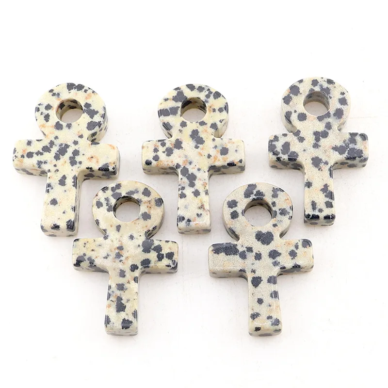 Dalmatin Spot Ankh Cross Pendant Life Symbol Natural Stone Charm DIY Necklace Accessories Jewelry Making Fast Ship