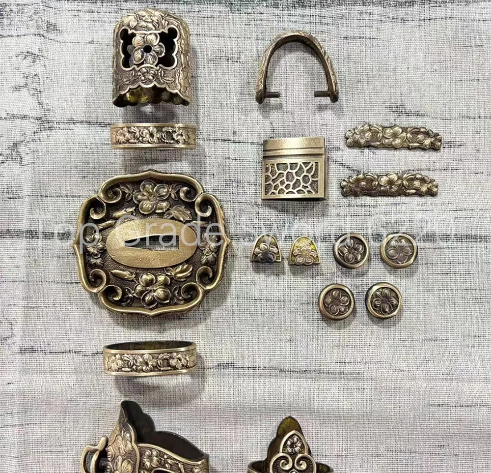 A Set Exquisite Copper Brass Tsuba Fuchi Kashira Menuki Habaki Kojiri Set Fittings For Japan Tachi Sword Samurai Katana Parts - view 3