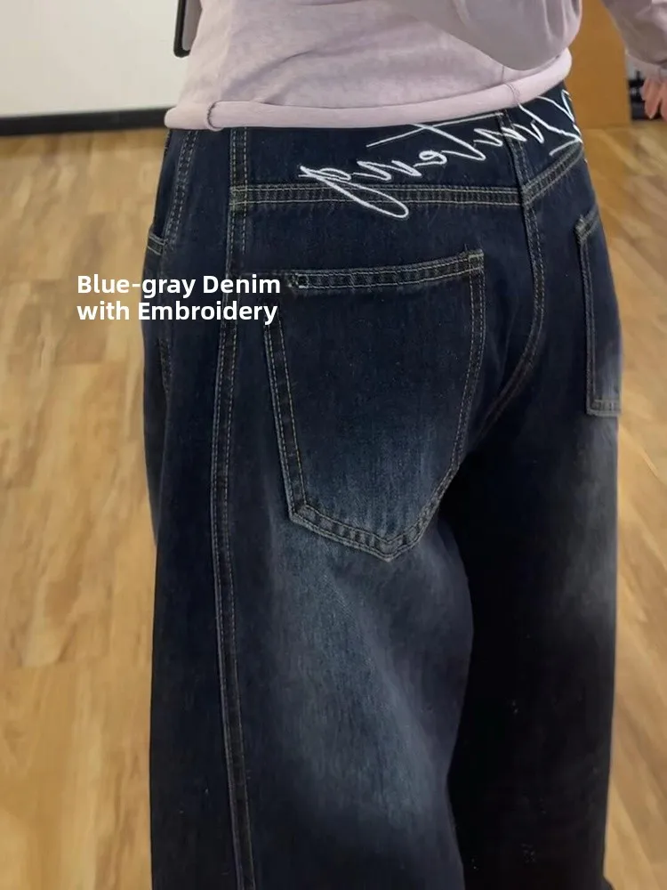 

Retro Washed Embroidered Knife Straight Leg High Street Style Men's Jeans Casual Wear High Waist Denim Trousers