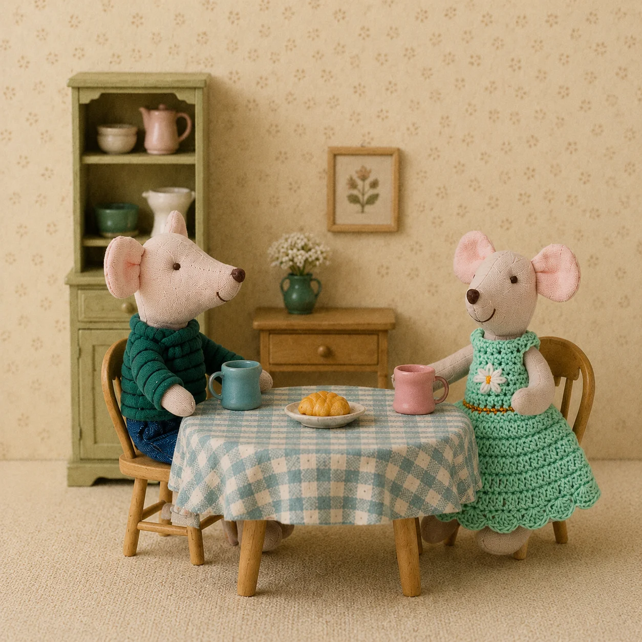 Nordic Handmade Linen Mouse Family 4PCS Soft Plush Fabric Doll Set Montessori Pretend Play Animal Toys Nursery Room Decor Gift