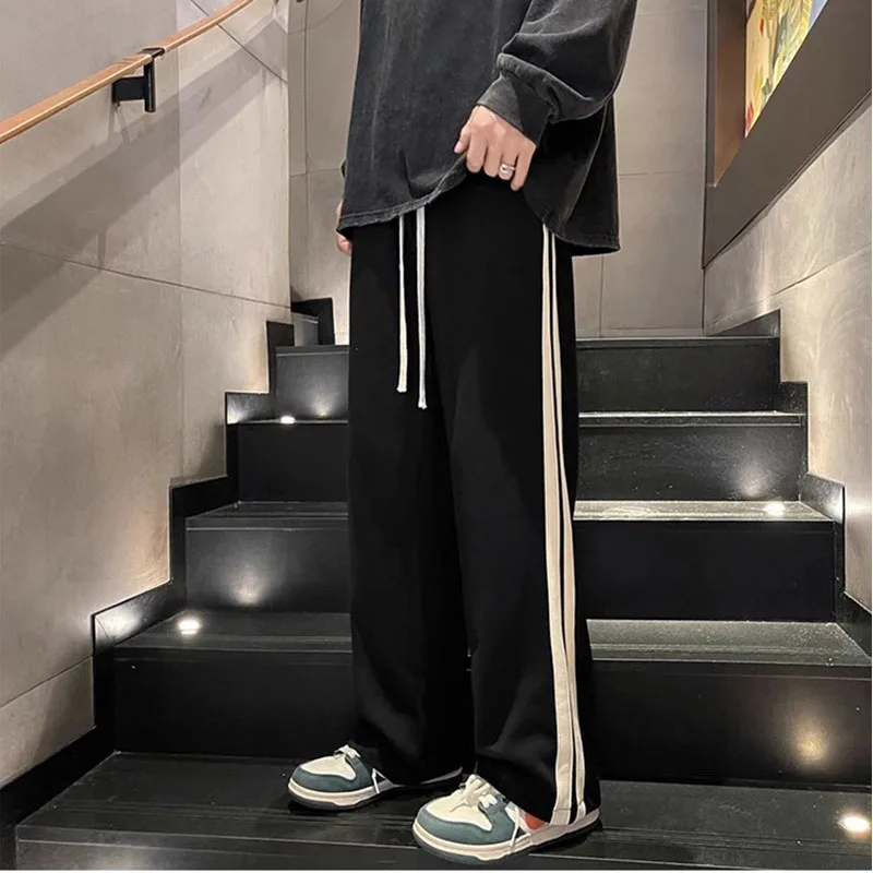 Spring summer high street striped wide leg sweatpants loose tracksuit men's webbing fashion straight leg casual pants