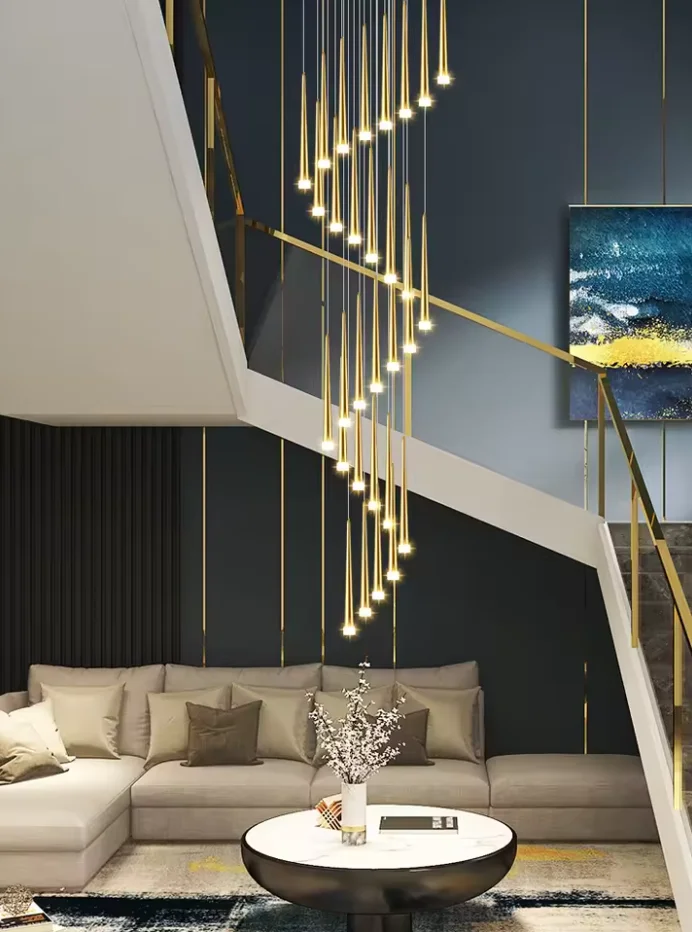 Stair Chandelier Modern Duplex Apartment Building Living Room Pendant Lamps Nordic Restaurant Loft Black Long LED Hanging Lights