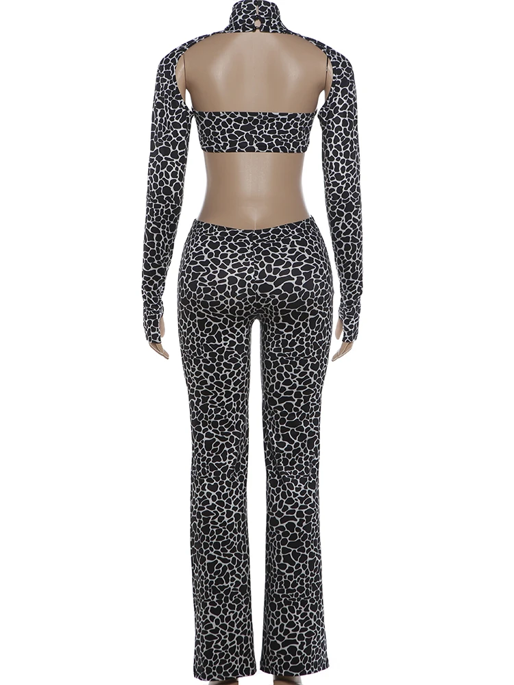 Weird Puss Unregelmäßiger Hohl-Jumpsuit für Damen, Leopardenmuster, Rollkragen, lange Ärmel, rückenfrei, Hot Girls Street Sexy Fashion Overall – Detail 6