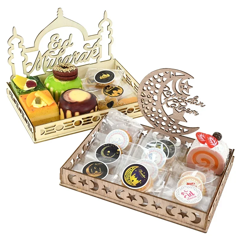 2024 20cm Ramadan Kareem decorazioni per la tavola vassoio per alimenti in legno Star Moon Eid Mubarak piatti per alimenti in legno regalo per decorazioni per feste musulmane