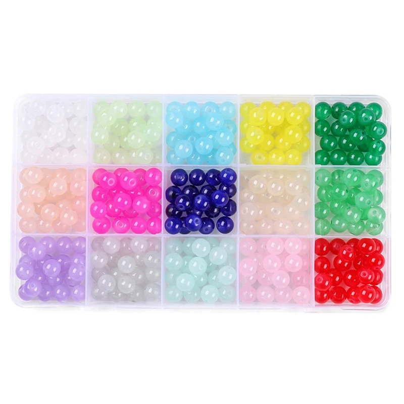 300Pcs 8Mm Glass Beads Set For Jewelry Making 5 Color Crystal Beads Round Gemstone Beads Bracelet Making Set DIY Craft