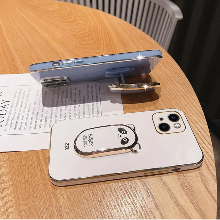 

Folding Stereo Bear Bracket Phone Case For Iphone 16 15 14 13 12 11 Pro Max Plus 16Pro Finger Ring Phone Case Soft Cover Shell