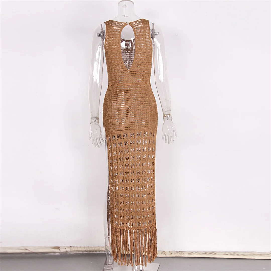 S-XL Sexy Ausgeschnittenes Fransen-Strickkleid, Häkel-Tunika, Strandkleid, Strandmode, Strandüberwurf, Damen V3802 – Detail 23