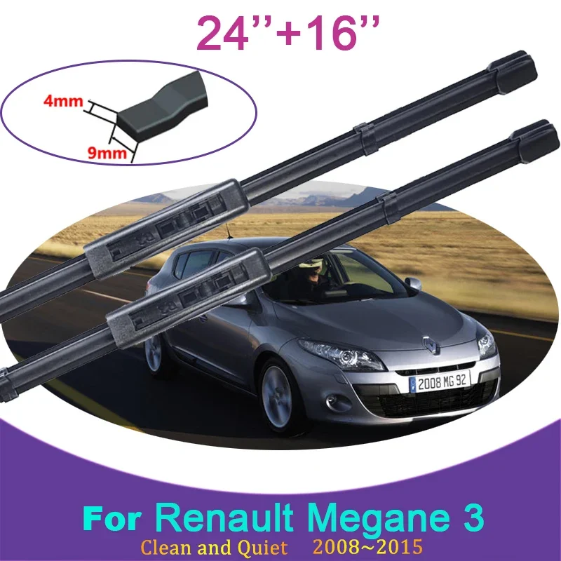 

For Renault Megane 3 MK3 2008 2009 2010 2011 2012 2013~2015 Front Windscree Windshield Wipers Rubber Wiper Blades Car Accessory