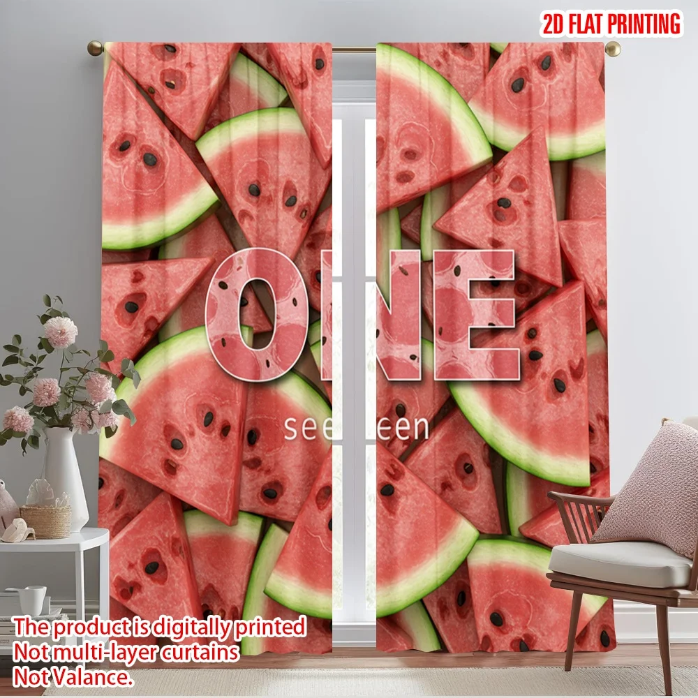 

2pcs 2D flat printing Party Curtains One Summer Fruit 100% Polyester Fabric Without Electricity Festive Wall Decor for gold wall